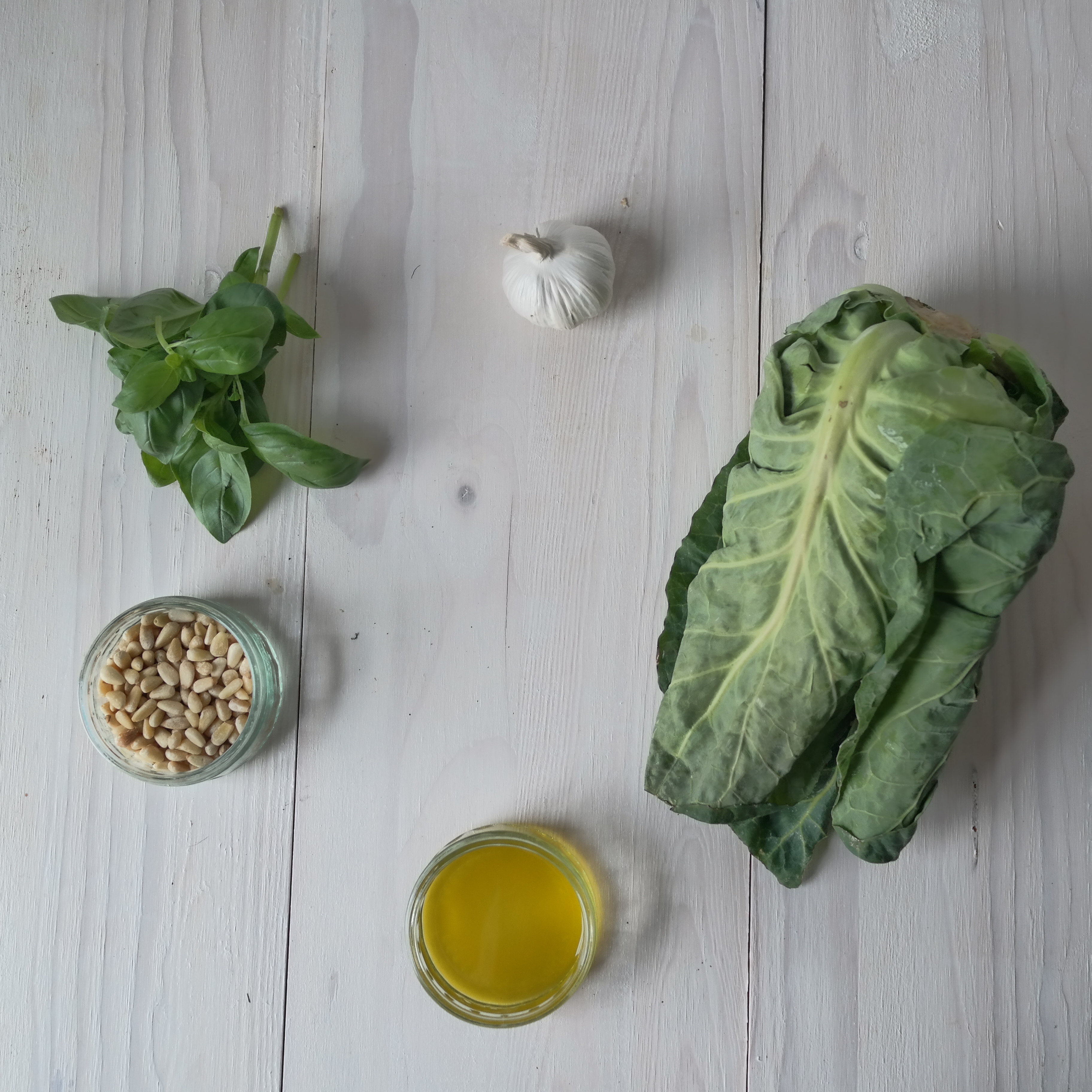Spring greens pesto ingredients